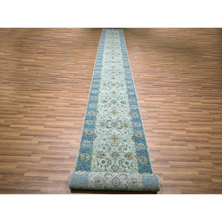 2'9" x 27'0" New Hand Knotted Blue Wool Runner Oriental Rug - MOA10276127