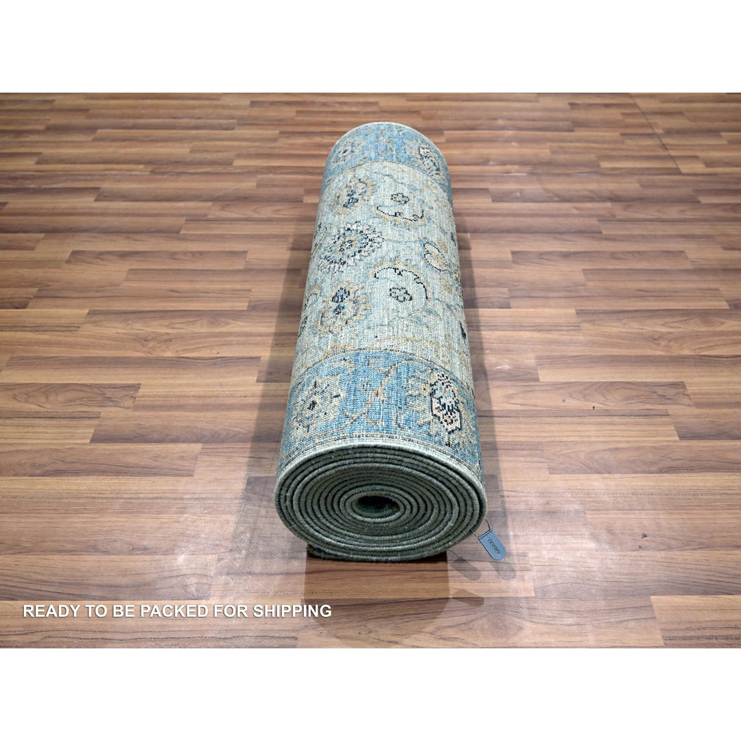 2'9" x 27'0" New Hand Knotted Blue Wool Runner Oriental Rug - MOA10276127