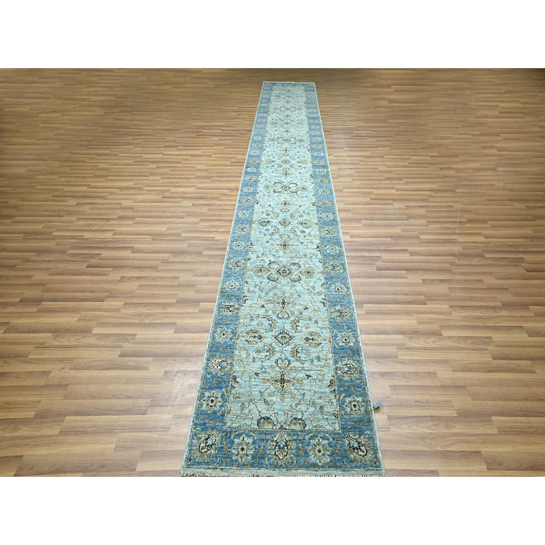 2'8" x 16'1" New Hand Knotted Blue Wool Runner Oriental Rug - MOA10276128