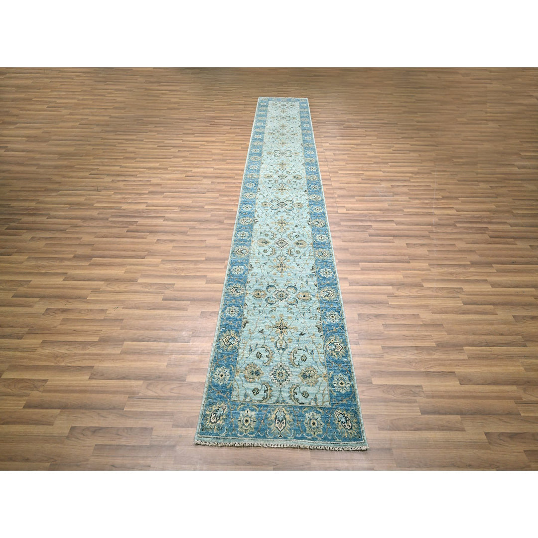 2'6" x 14'0" New Hand Knotted Blue Wool Runner Oriental Rug - MOA10276129