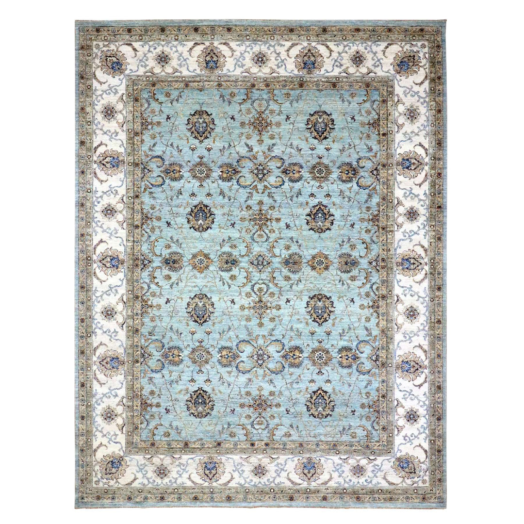 9'1" x 11'11" New Hand Knotted Blue Wool Rectangle Oriental Rug - MOA10276132