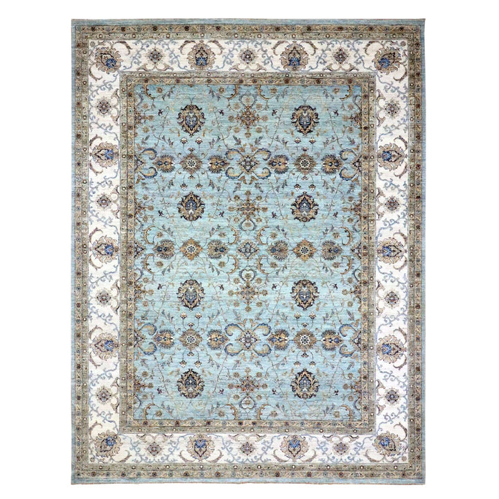 9'1" x 11'11" New Hand Knotted Blue Wool Rectangle Oriental Rug - MOA10276132