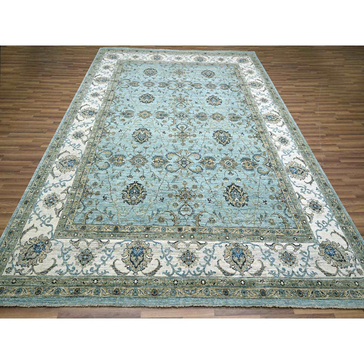 9'1" x 11'11" New Hand Knotted Blue Wool Rectangle Oriental Rug - MOA10276132