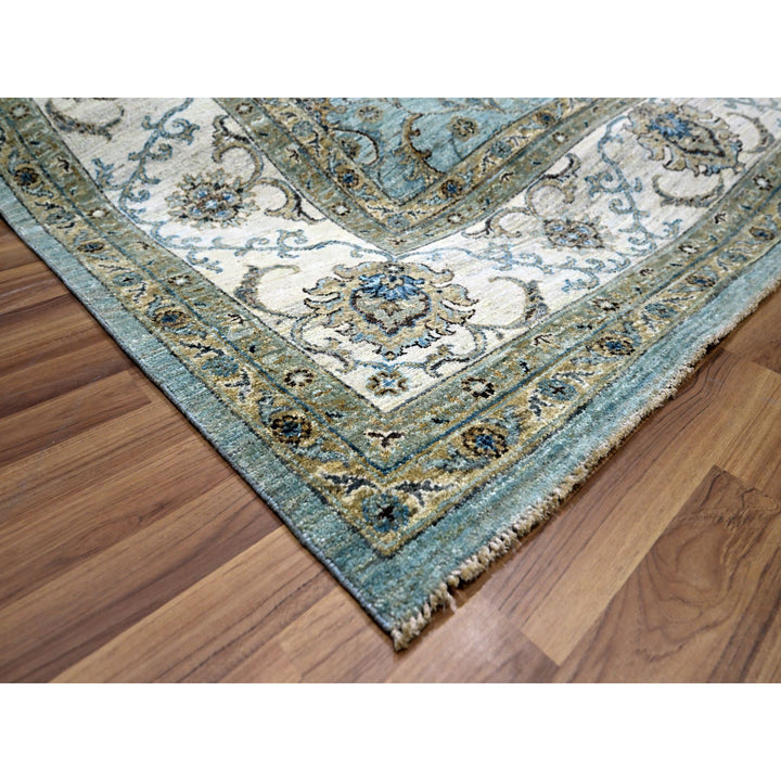 9'1" x 11'11" New Hand Knotted Blue Wool Rectangle Oriental Rug - MOA10276132