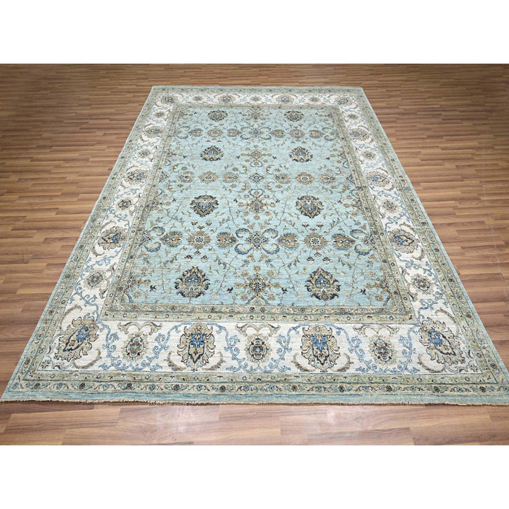 8'1" x 9'10" New Hand Knotted Blue Wool Rectangle Oriental Rug - MOA10276133