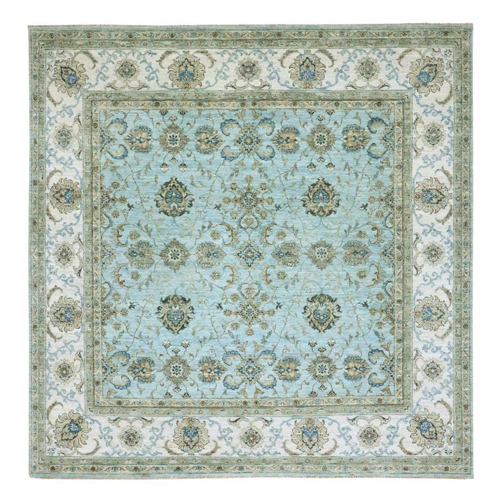 8'0" x 8'1" New Hand Knotted Blue Wool Square Oriental Rug - MOA10276134