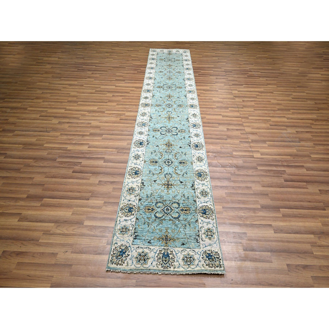 2'6" x 12'1" New Hand Knotted Blue Wool Runner Oriental Rug - MOA10276135