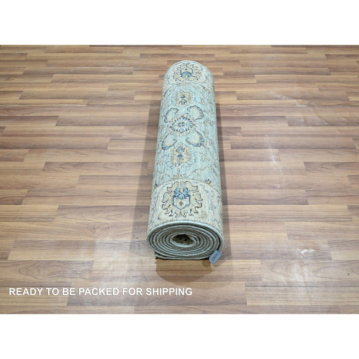 2'6" x 12'1" New Hand Knotted Blue Wool Runner Oriental Rug - MOA10276135