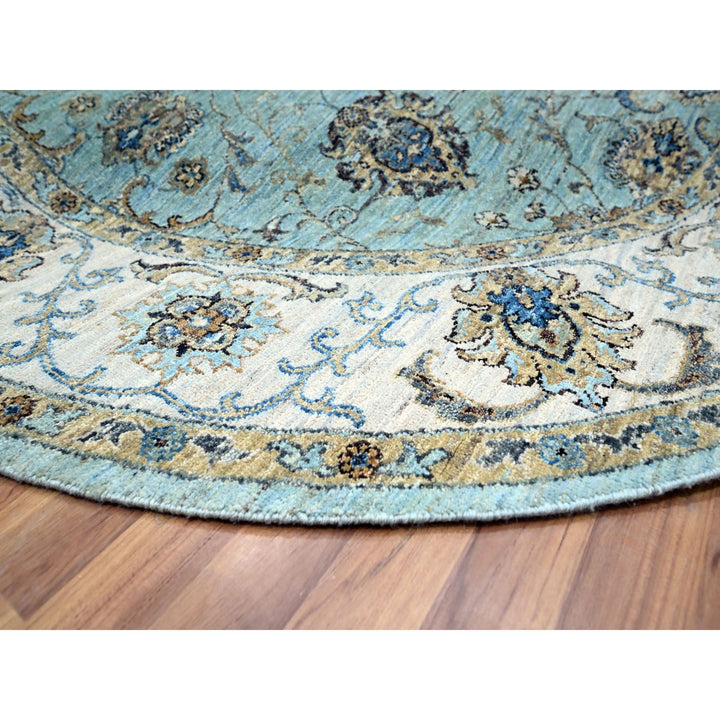 7'0" x 7'0" New Hand Knotted Blue Wool Round Oriental Rug - MOA10276138