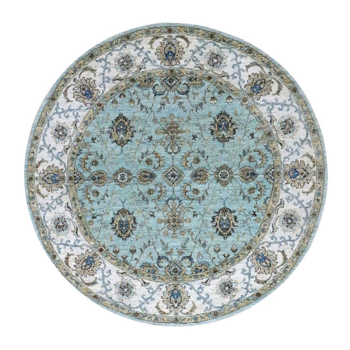 6'1" x 6'1" New Hand Knotted Blue Wool Round Oriental Rug - MOA10276139