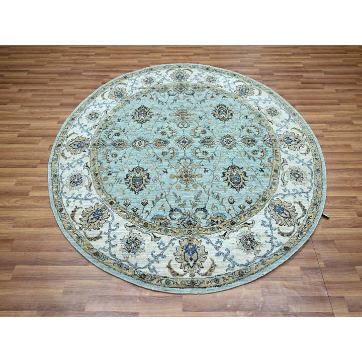 6'1" x 6'1" New Hand Knotted Blue Wool Round Oriental Rug - MOA10276139