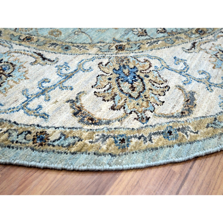 6'1" x 6'1" New Hand Knotted Blue Wool Round Oriental Rug - MOA10276139