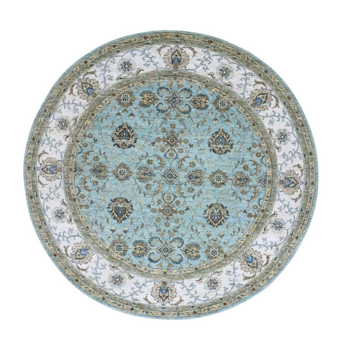 7'11" x 8'0" New Hand Knotted Blue Wool Round Oriental Rug - MOA10276140