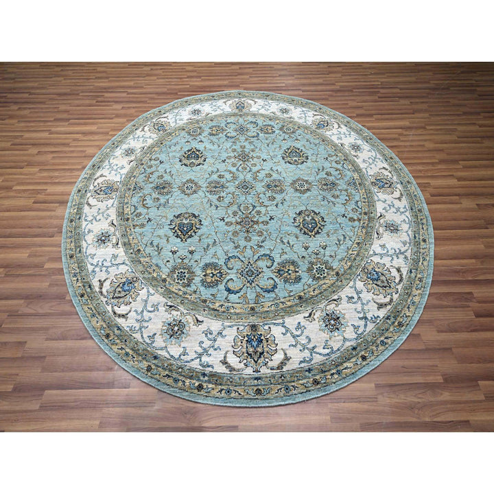 7'11" x 8'0" New Hand Knotted Blue Wool Round Oriental Rug - MOA10276140