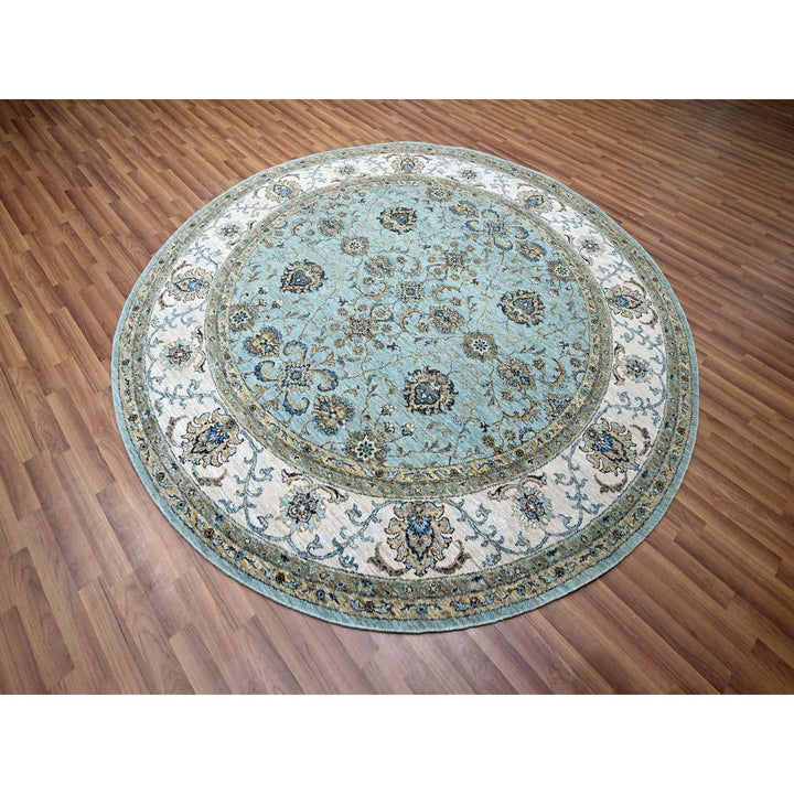 7'11" x 8'0" New Hand Knotted Blue Wool Round Oriental Rug - MOA10276140