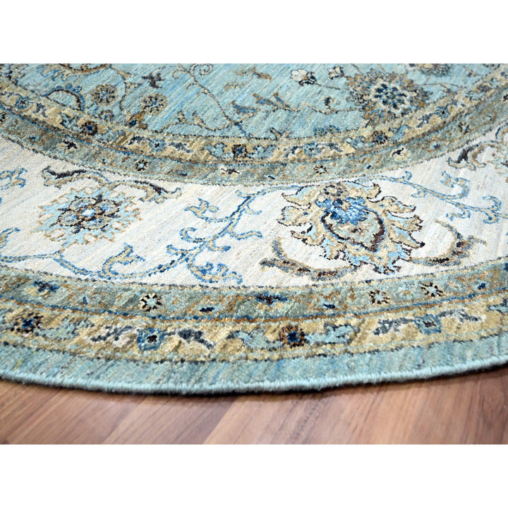 7'11" x 8'0" New Hand Knotted Blue Wool Round Oriental Rug - MOA10276140