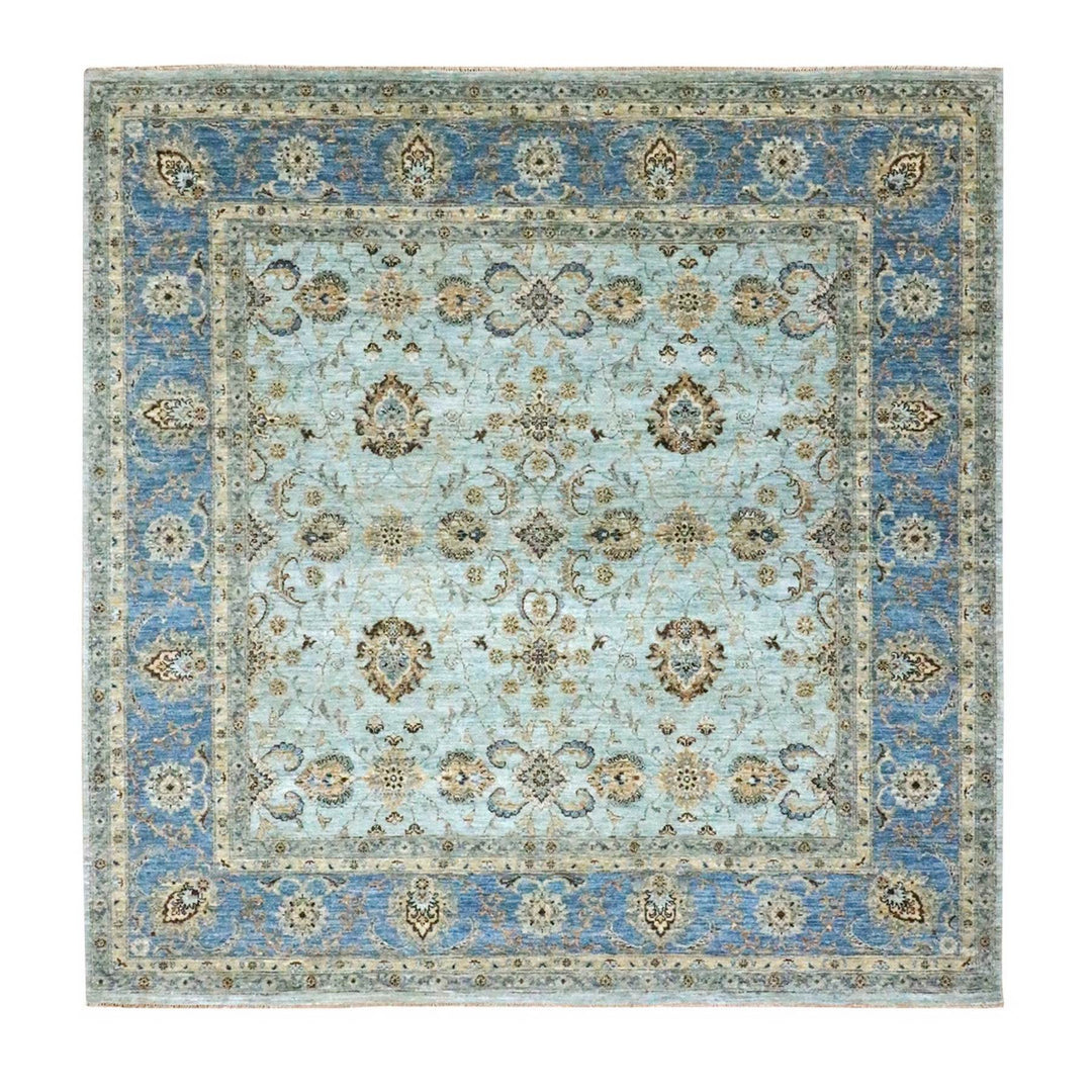 8'0" x 8'0" New Hand Knotted Blue Wool Square Oriental Rug - MOA10276141