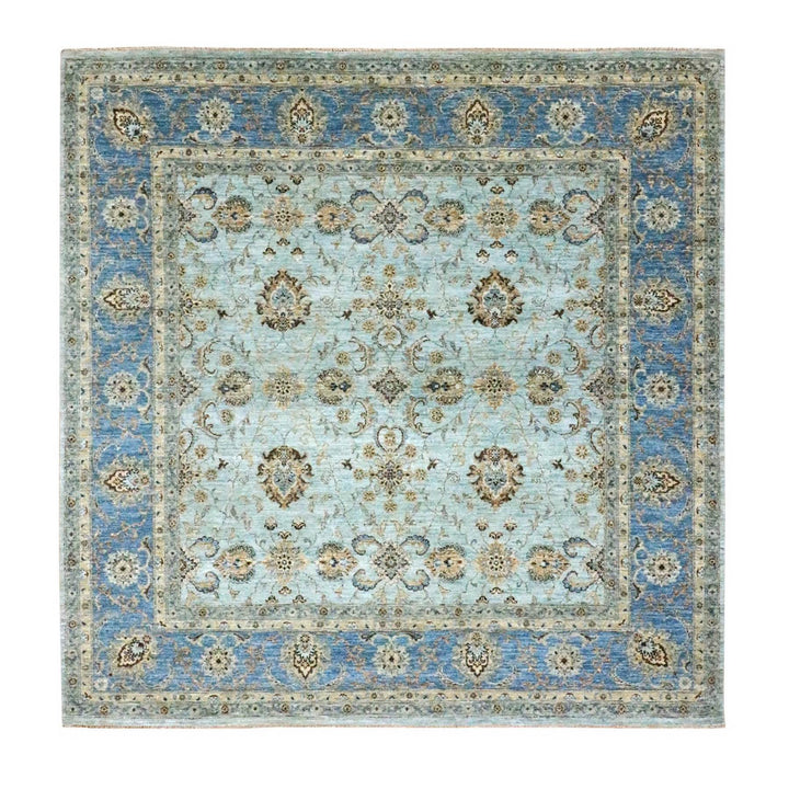 8'0" x 8'0" New Hand Knotted Blue Wool Square Oriental Rug - MOA10276141