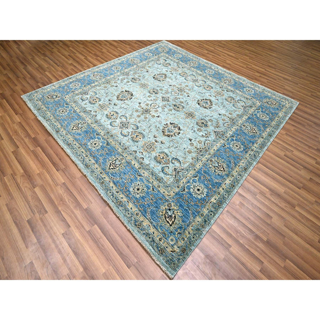 8'0" x 8'0" New Hand Knotted Blue Wool Square Oriental Rug - MOA10276141