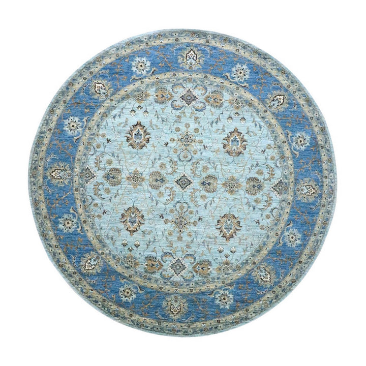 8'11" x 9'0" New Hand Knotted Blue Wool Round Oriental Rug - MOA10276142