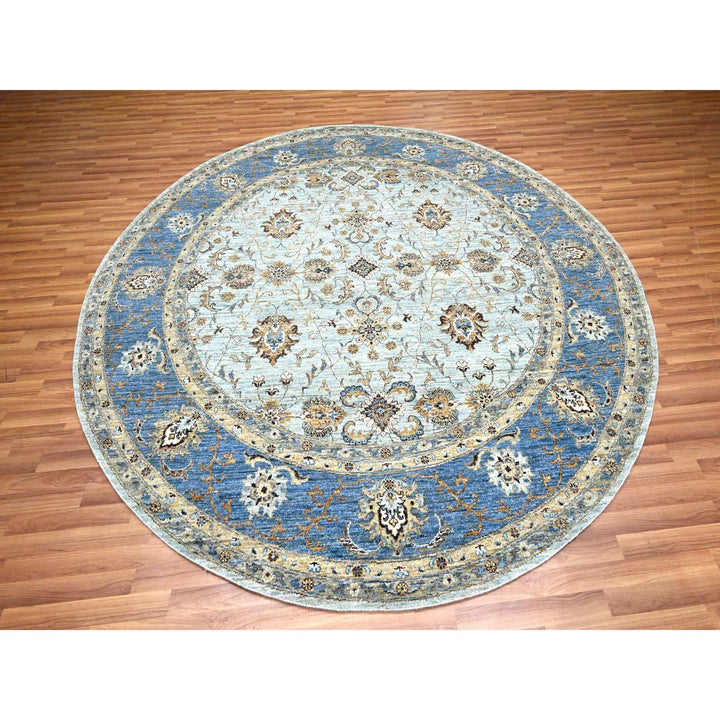 8'11" x 9'0" New Hand Knotted Blue Wool Round Oriental Rug - MOA10276142