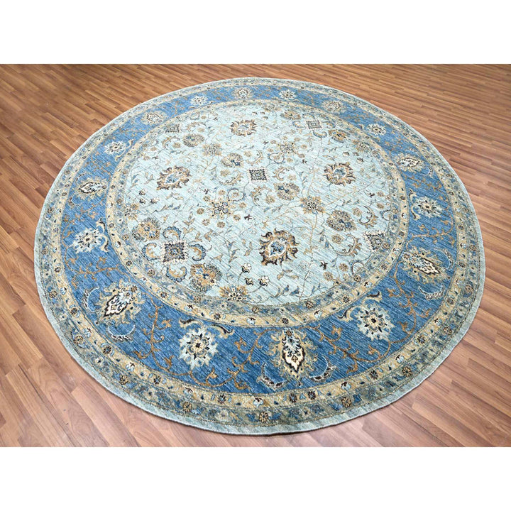 8'11" x 9'0" New Hand Knotted Blue Wool Round Oriental Rug - MOA10276142