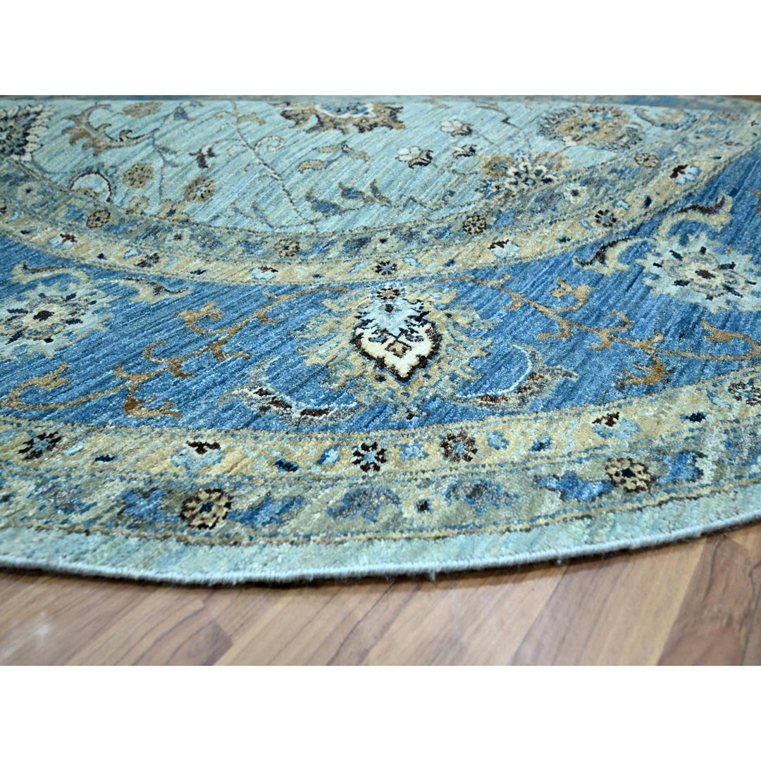 8'11" x 9'0" New Hand Knotted Blue Wool Round Oriental Rug - MOA10276142