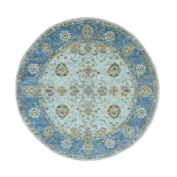 7'1" x 7'2" New Hand Knotted Blue Wool Round Oriental Rug - MOA10276143