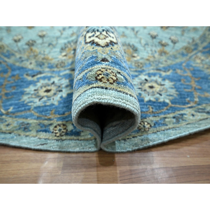 7'1" x 7'2" New Hand Knotted Blue Wool Round Oriental Rug - MOA10276143