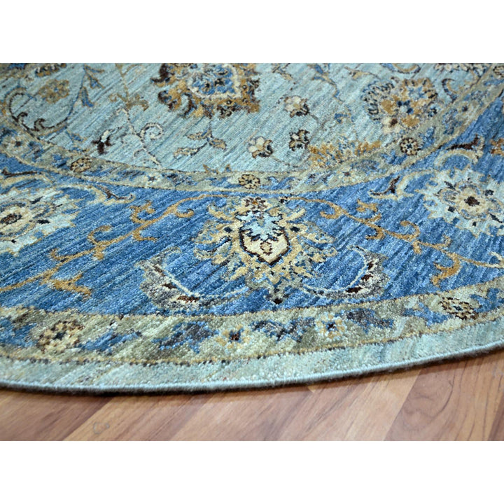 7'1" x 7'2" New Hand Knotted Blue Wool Round Oriental Rug - MOA10276143