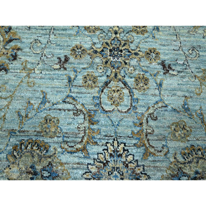 7'1" x 7'2" New Hand Knotted Blue Wool Round Oriental Rug - MOA10276143