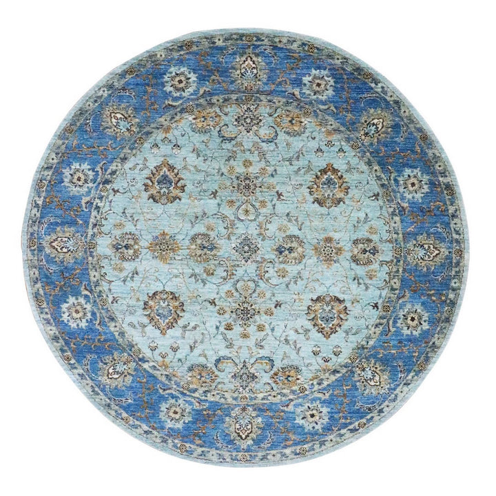 7'1" x 7'1" New Hand Knotted Blue Wool Round Oriental Rug - MOA10276144