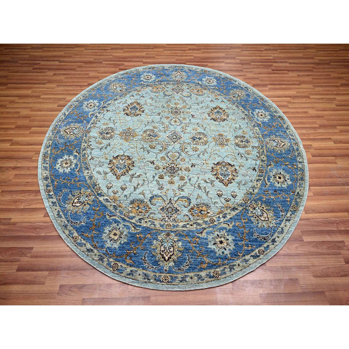 7'1" x 7'1" New Hand Knotted Blue Wool Round Oriental Rug - MOA10276144