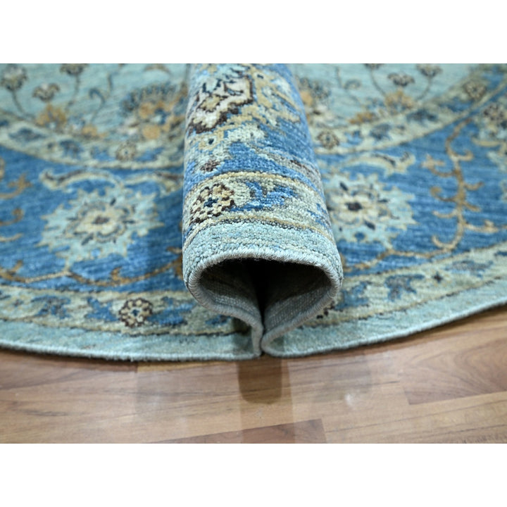 7'1" x 7'1" New Hand Knotted Blue Wool Round Oriental Rug - MOA10276144