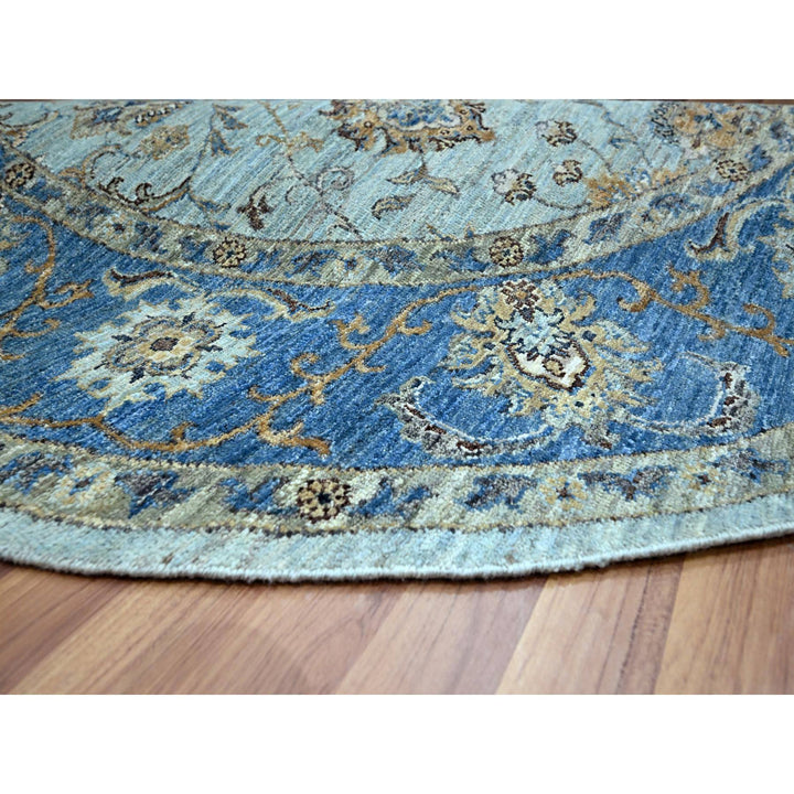 7'1" x 7'1" New Hand Knotted Blue Wool Round Oriental Rug - MOA10276144