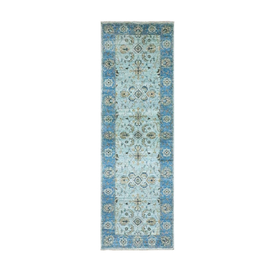 2'7" x 8'1" New Hand Knotted Blue Wool Runner Oriental Rug - MOA10276145