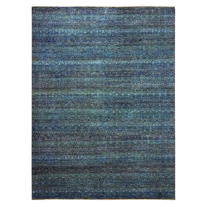 9'0" x 12'1" New Hand Knotted Blue Wool Rectangle Oriental Rug - MOA10276148