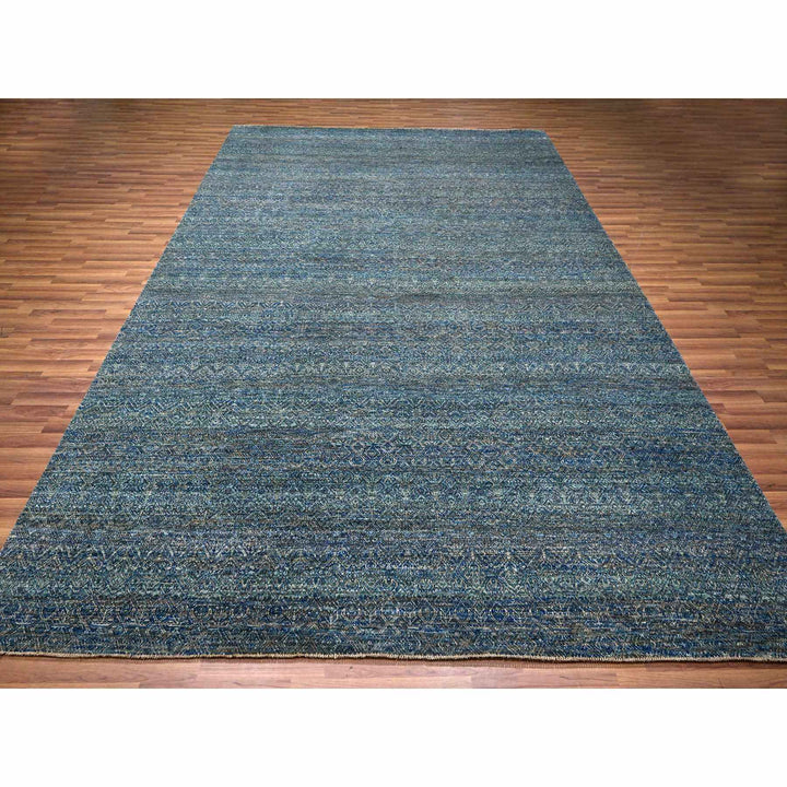 9'0" x 12'1" New Hand Knotted Blue Wool Rectangle Oriental Rug - MOA10276148