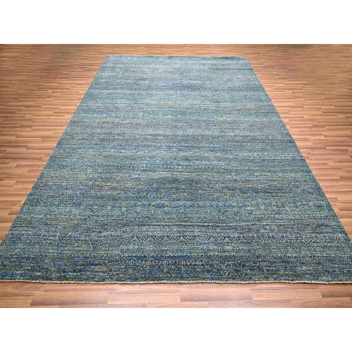 9'0" x 11'10" New Hand Knotted Blue Wool Rectangle Oriental Rug - MOA10276149