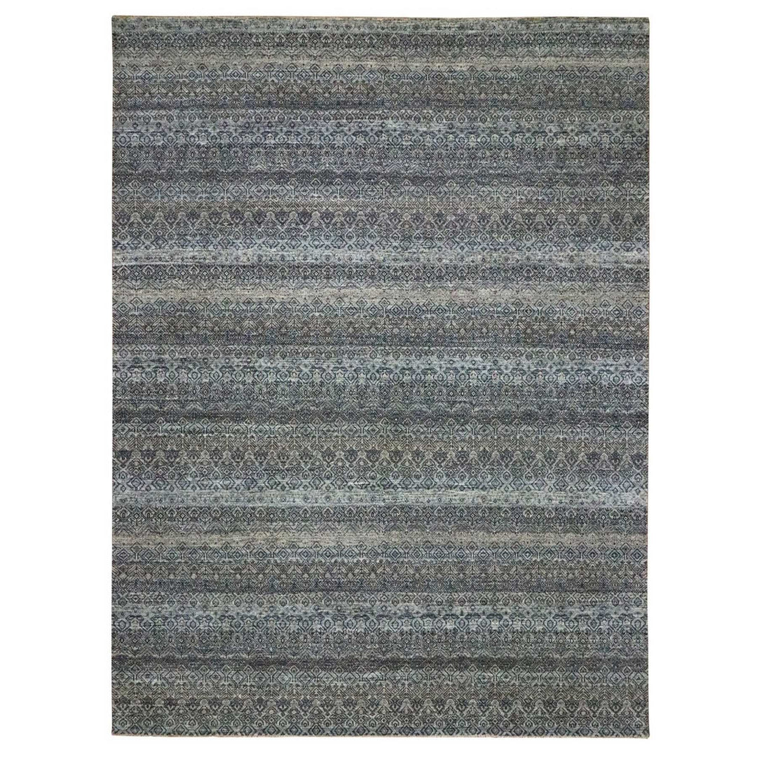 9'1" x 12'1" New Hand Knotted Grey Wool Rectangle Oriental Rug - MOA10276150