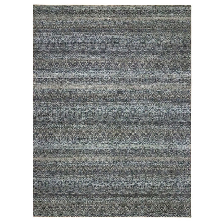 9'1" x 12'1" New Hand Knotted Grey Wool Rectangle Oriental Rug - MOA10276150