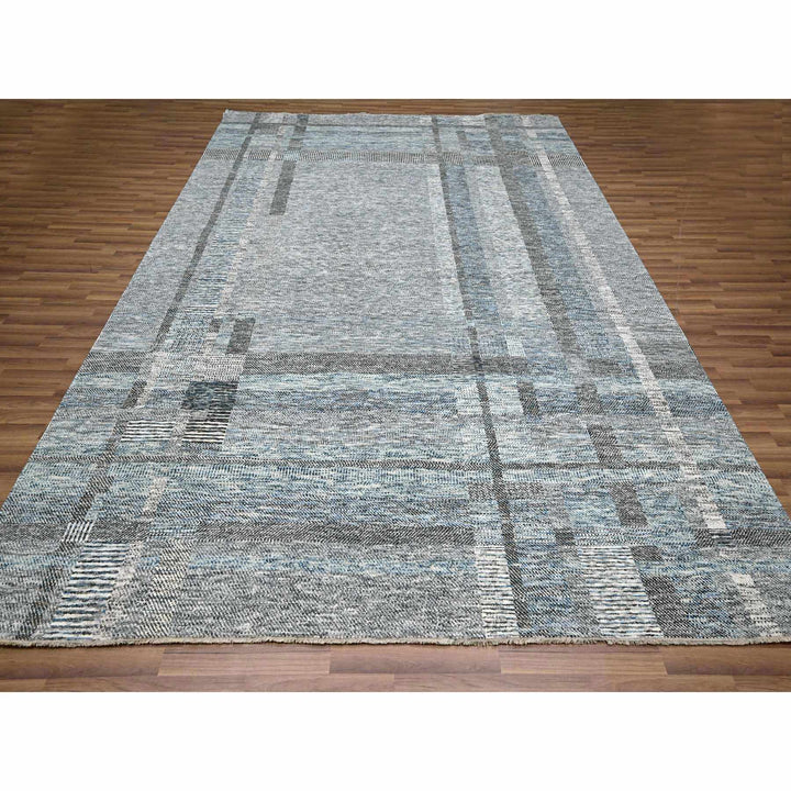 9'0" x 12'1" New Hand Knotted Blue Wool Rectangle Oriental Rug - MOA10276152