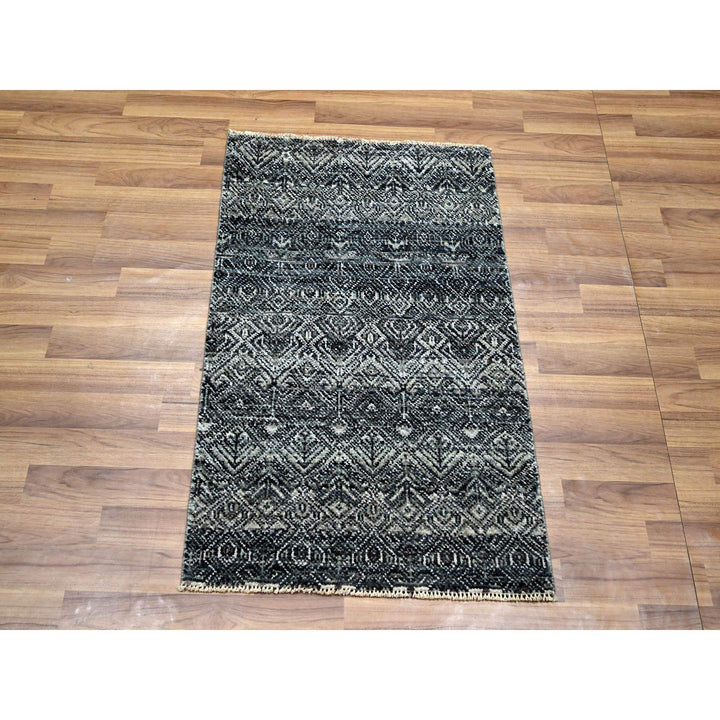 2'0" x 2'11" New Hand Knotted Grey Wool Rectangle Oriental Rug - MOA10276158