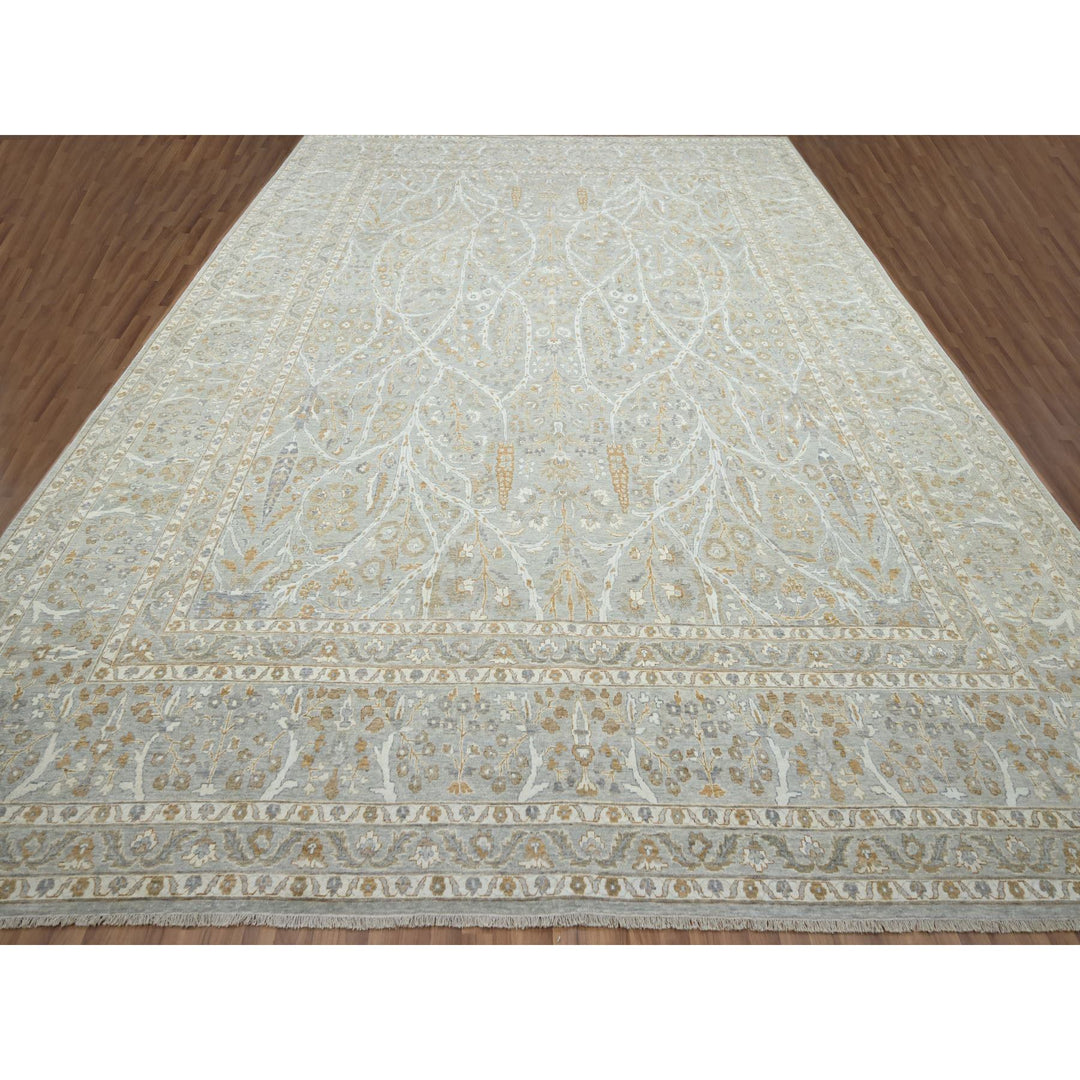 12'0" x 15'1" New Hand Knotted Grey Wool Rectangle Oriental Rug - MOA10276159