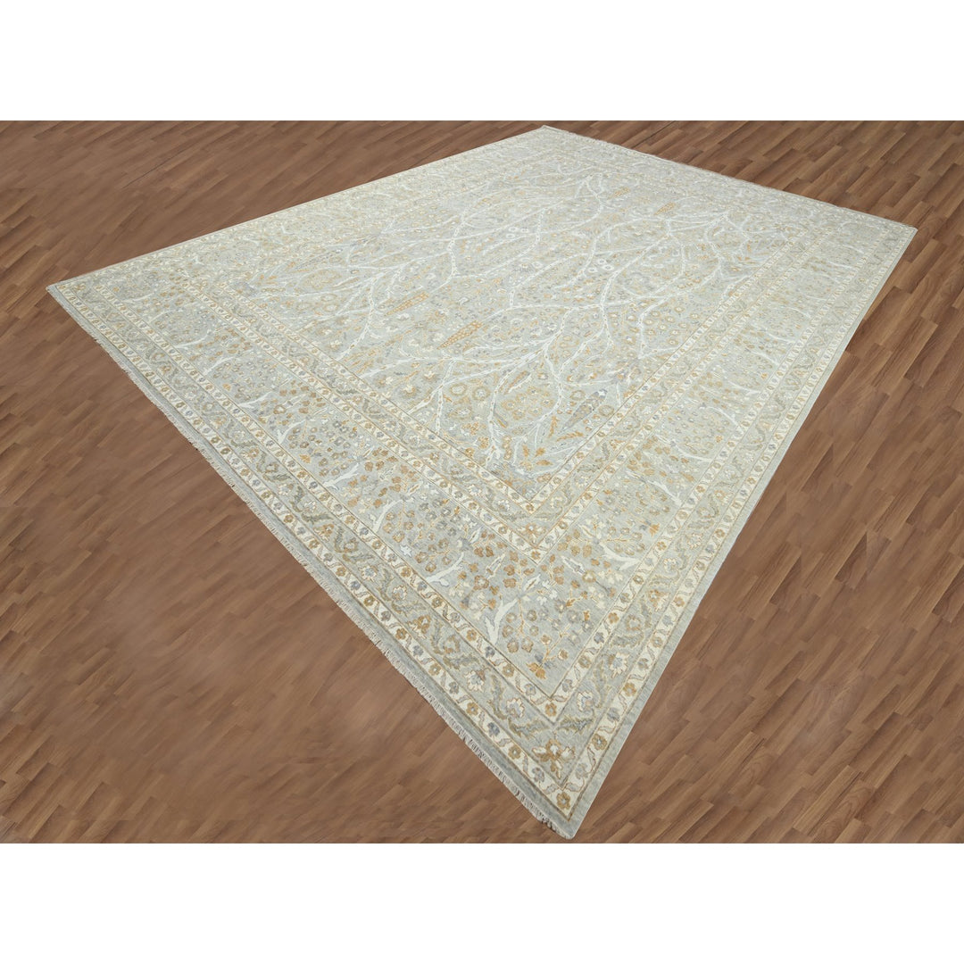12'0" x 15'1" New Hand Knotted Grey Wool Rectangle Oriental Rug - MOA10276159