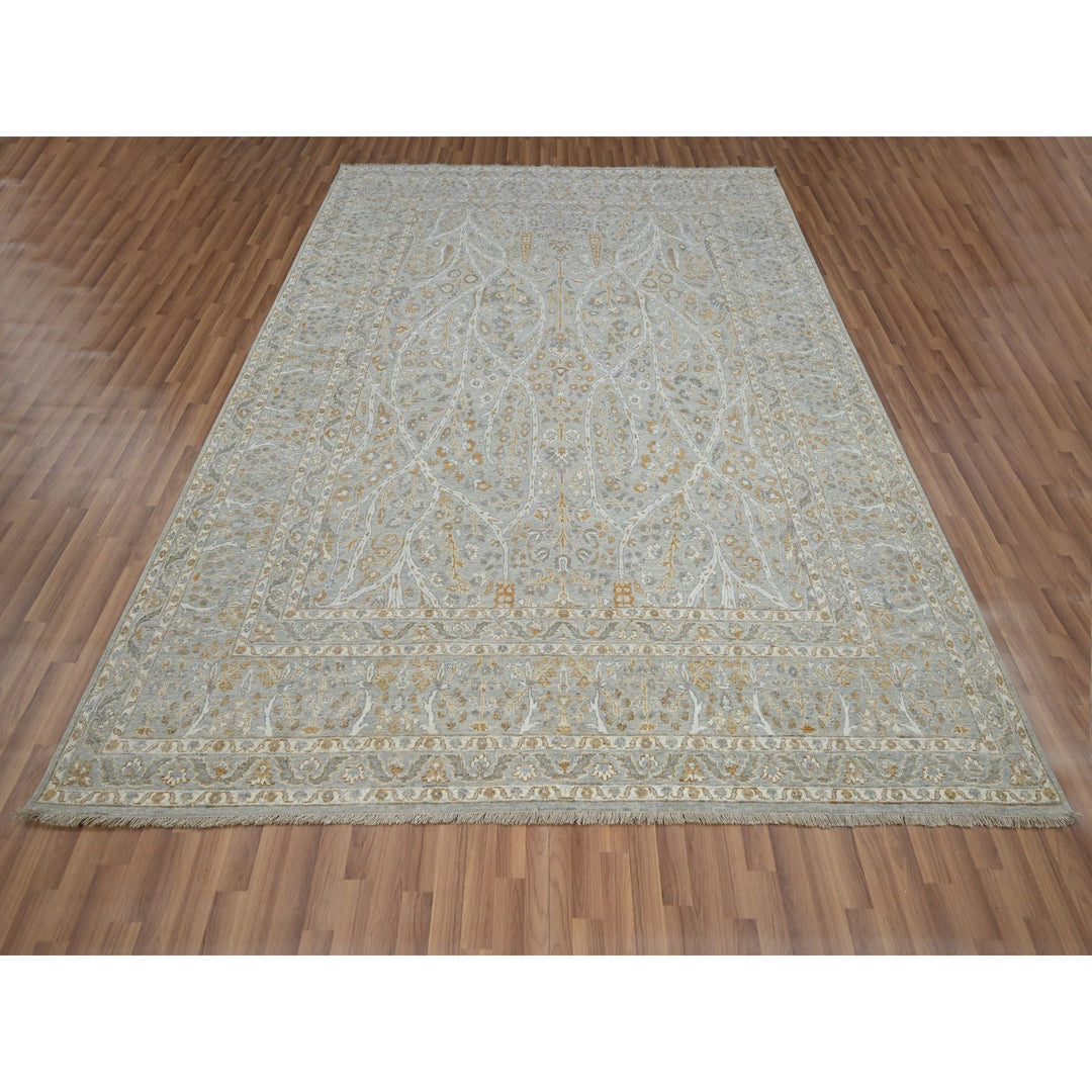 8'1" x 10'1" New Hand Knotted Grey Wool Rectangle Oriental Rug - MOA10276161