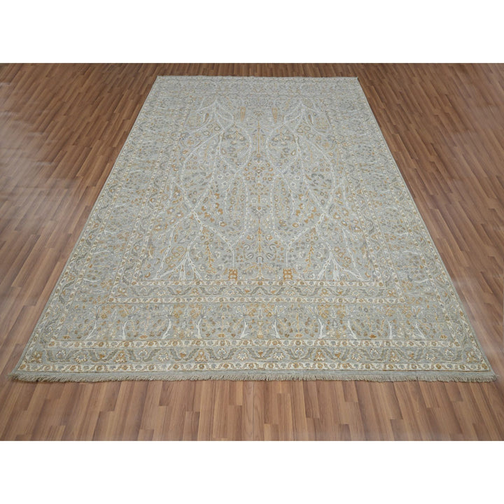 8'1" x 10'1" New Hand Knotted Grey Wool Rectangle Oriental Rug - MOA10276161