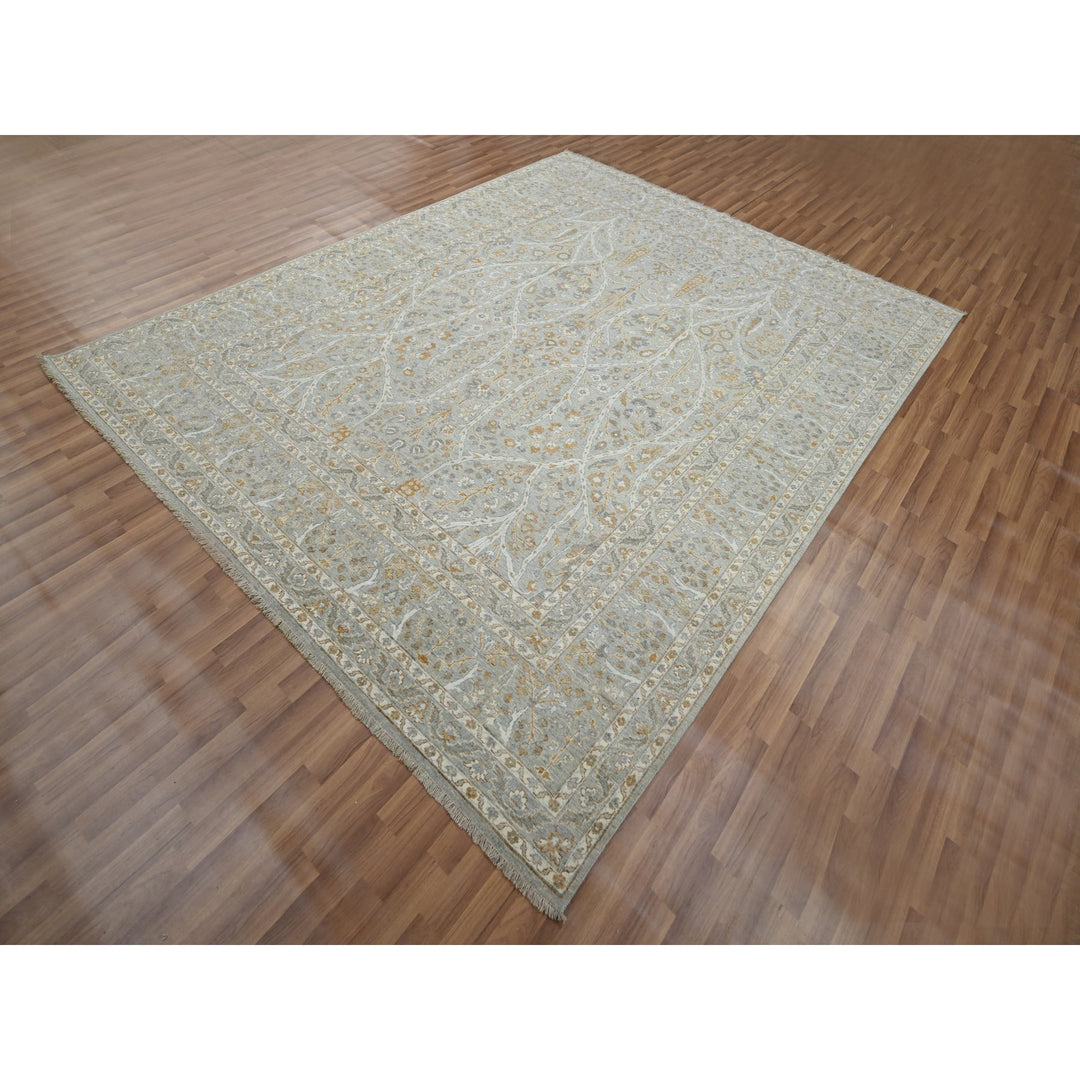 8'1" x 10'1" New Hand Knotted Grey Wool Rectangle Oriental Rug - MOA10276161