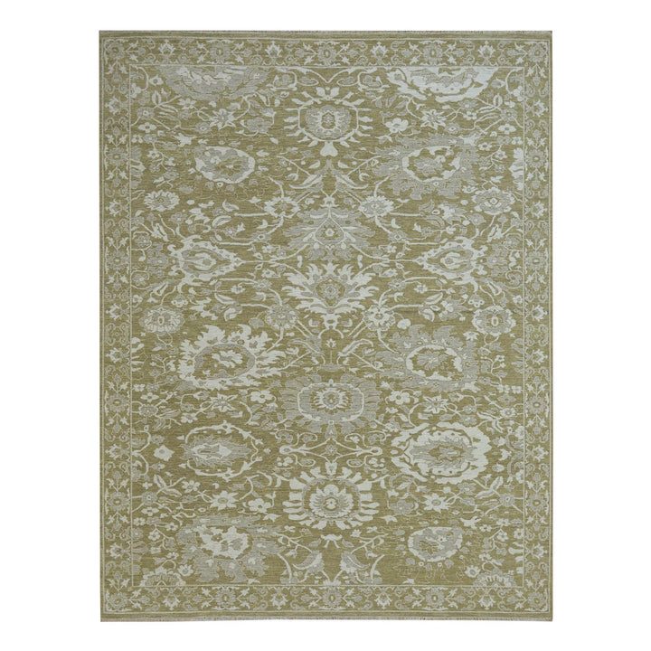 9'0" x 12'0" New Hand Knotted Green Wool Rectangle Oriental Rug - MOA10276165