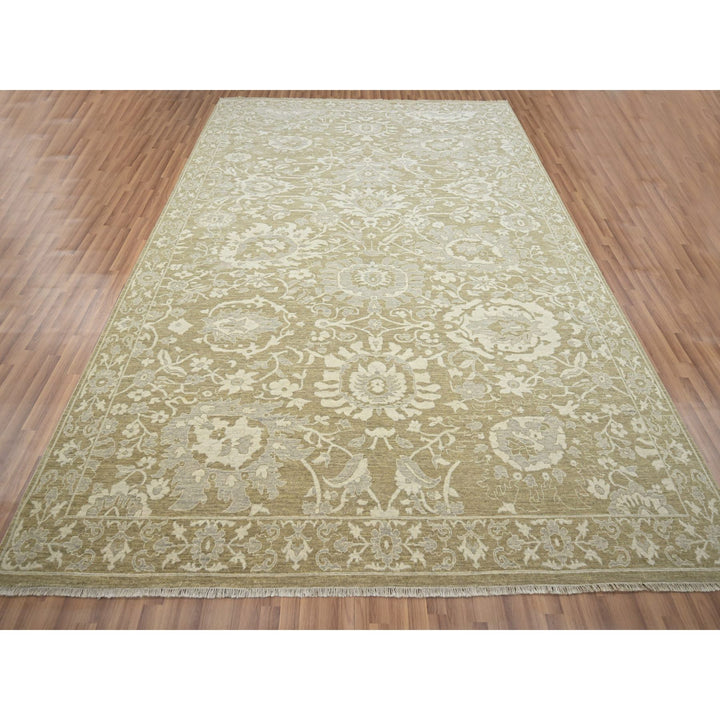 9'0" x 12'0" New Hand Knotted Green Wool Rectangle Oriental Rug - MOA10276165